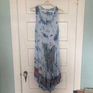 Advance Apparels Blue Tie-Dye Embroidered Butterfly Tank/Swing Dress Free Size